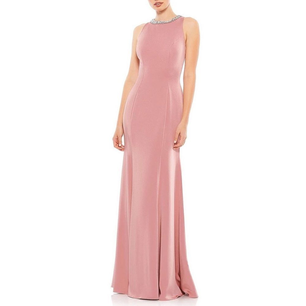 NWT IEENA for Mac Duggal Beaded Jeweled Crew Neck Sleeveless Sheath Gown size 0
